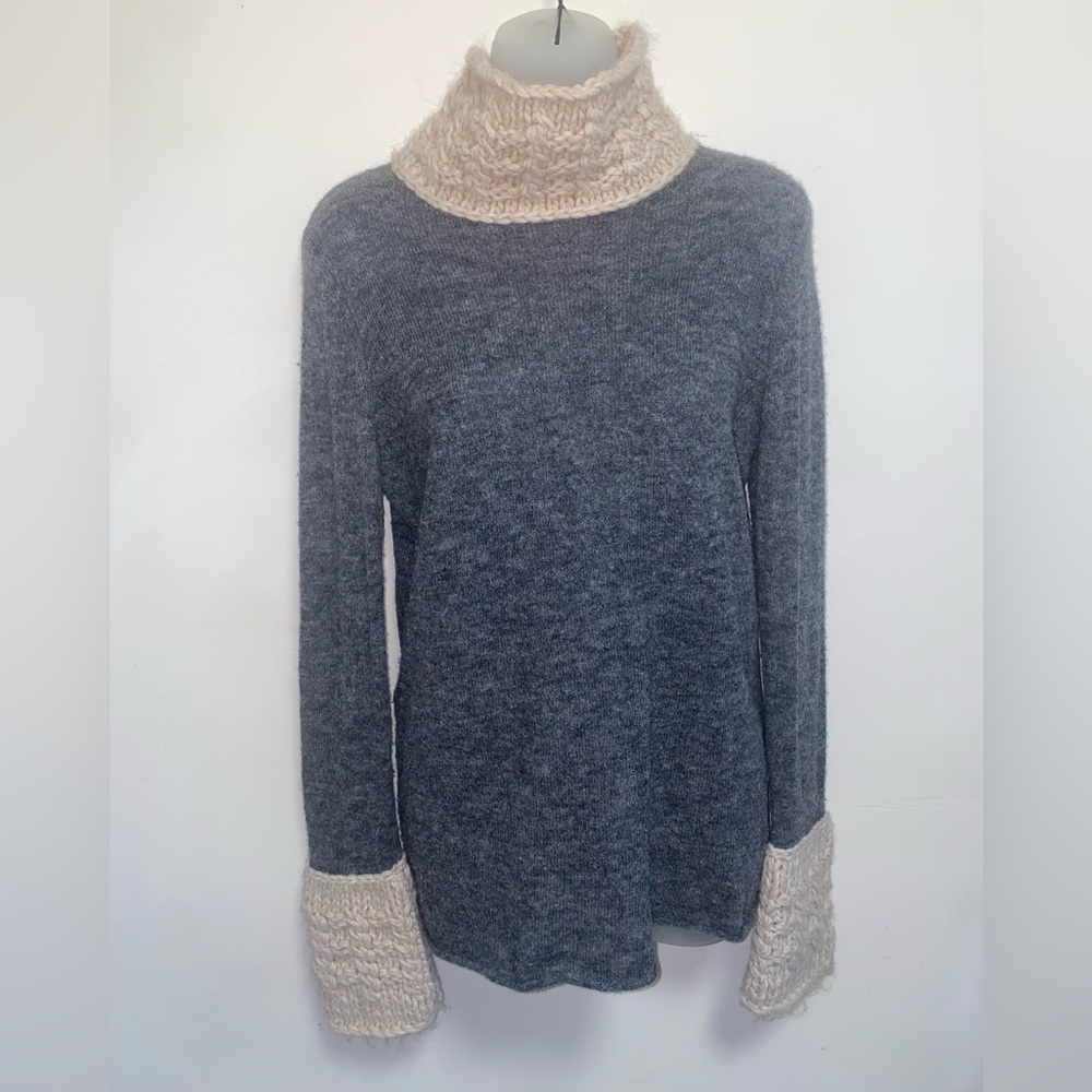 Tory Burch Gray and Cream Cowl Neck Sweater